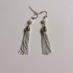The Limited- White and gold tassel bead earrings
